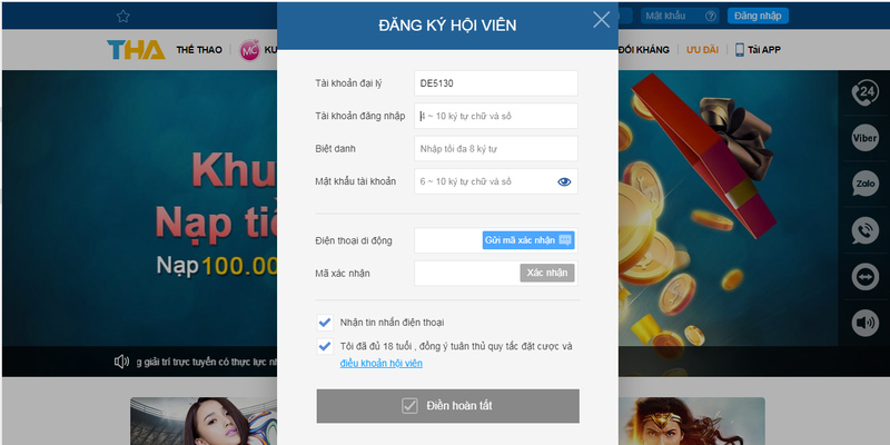 Hướng dẫn đăng ký Thabet trên website